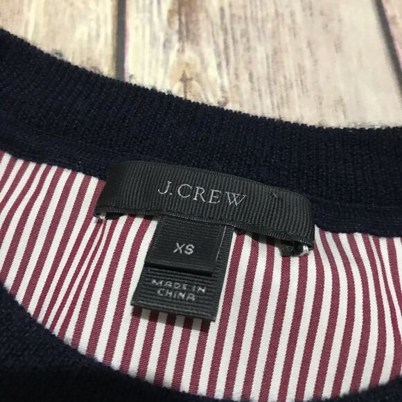 J Crew Navy Blue Sweater Red White Striped Women’s Size XS Preppy Office - Picture 2 of 5